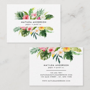 Tropical botanical floral pink modern foliage business card