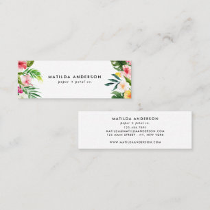 Tropical botanical floral pink modern foliage mini business card