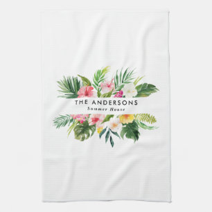 Tropical botanical floral summer vacation  tea towel