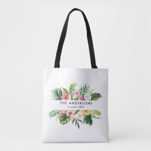 Tropical botanical floral summer vacation tote bag