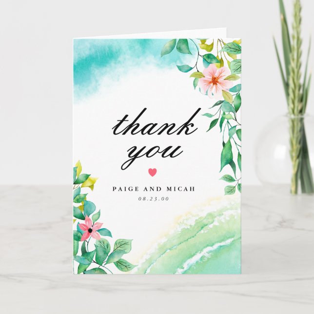 Tropical Botanical Floral Wedding Thank You (Front)