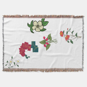 Tropical Botanical Flowers Collection Graphic Elem Throw Blanket