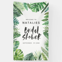 Tropical botanical foliage script bridal shower