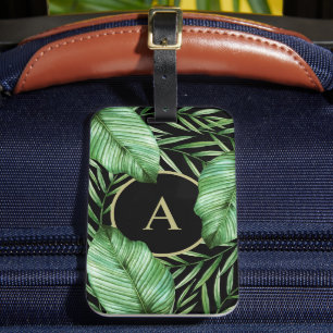 Tropical Botanical Foliage with Your Monogram Luggage Tag