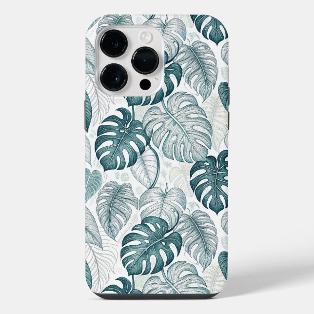 Tropical Botanical Green Monsteras iPhone Case (Back)