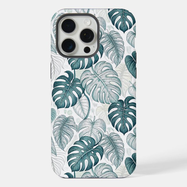 Tropical Botanical Green Monsteras iPhone Case (Back)