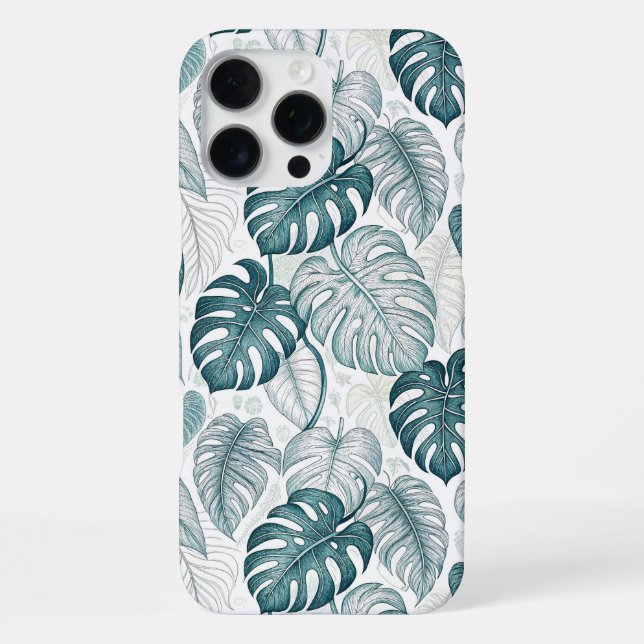 Tropical Botanical Green Monsteras iPhone Case (Back)
