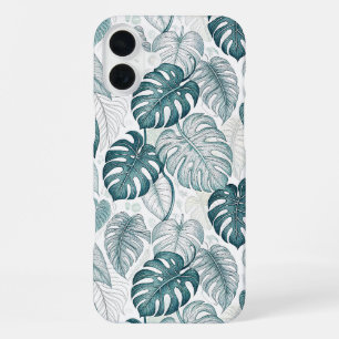 Tropical Botanical Green Monsteras iPhone 16 Plus Case