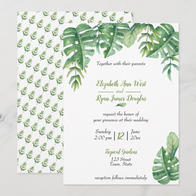 Tropical Botanical Greenery Wedding Invitation (Front/Back)