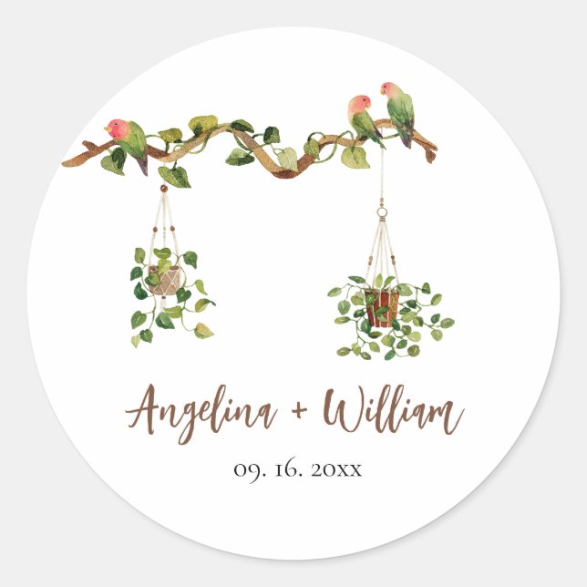 Tropical Botanical Greenery Wedding Stickers (Front)