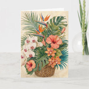 Tropical Botanical Greeting Orchid Hibiscus Floral Card
