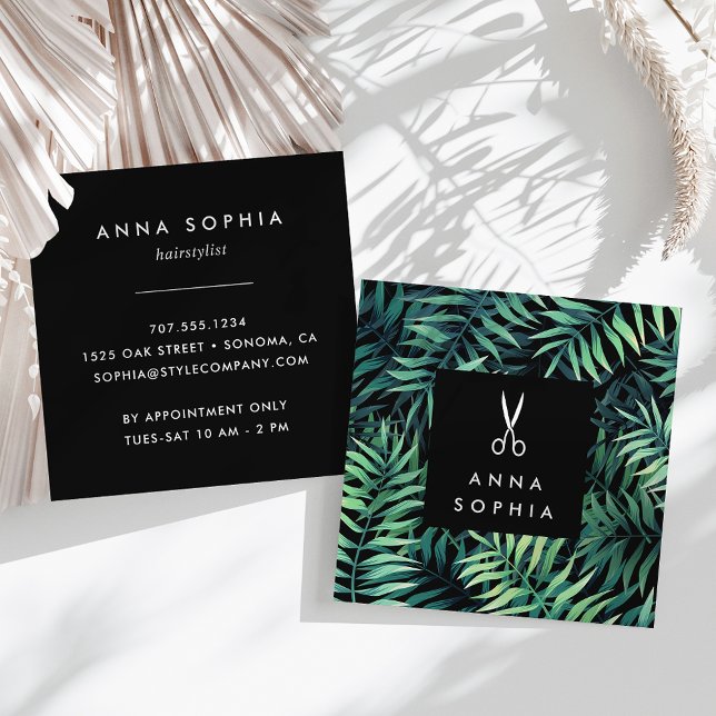 Tropical Botanical Hairstylist Square Business Card (Creator Uploaded)