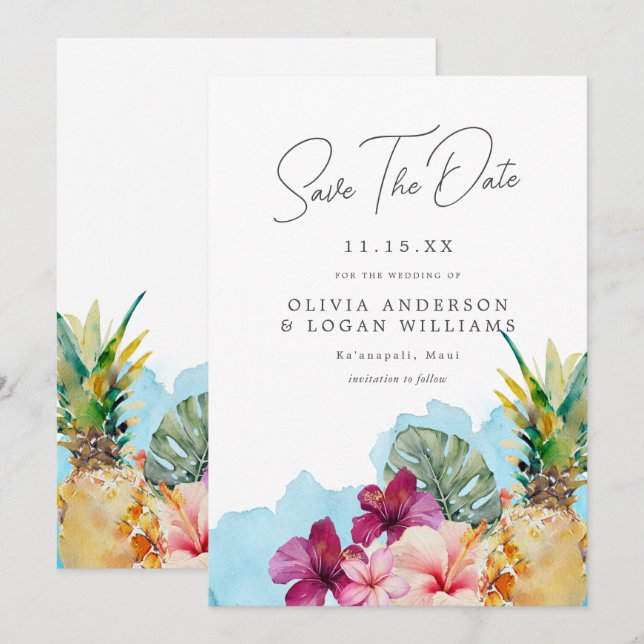 Tropical Botanical Island Wedding Save The Date Invitation (Front/Back)