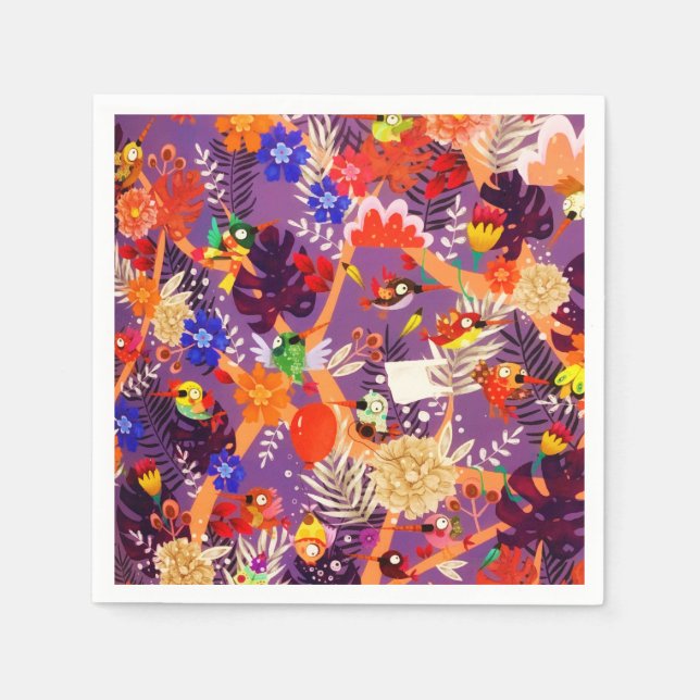 Tropical Botanical Jungle Bird Flowers Paradise Napkin (Front)