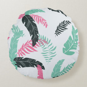 Tropical Botanical Leaf Pattern Round Cushion