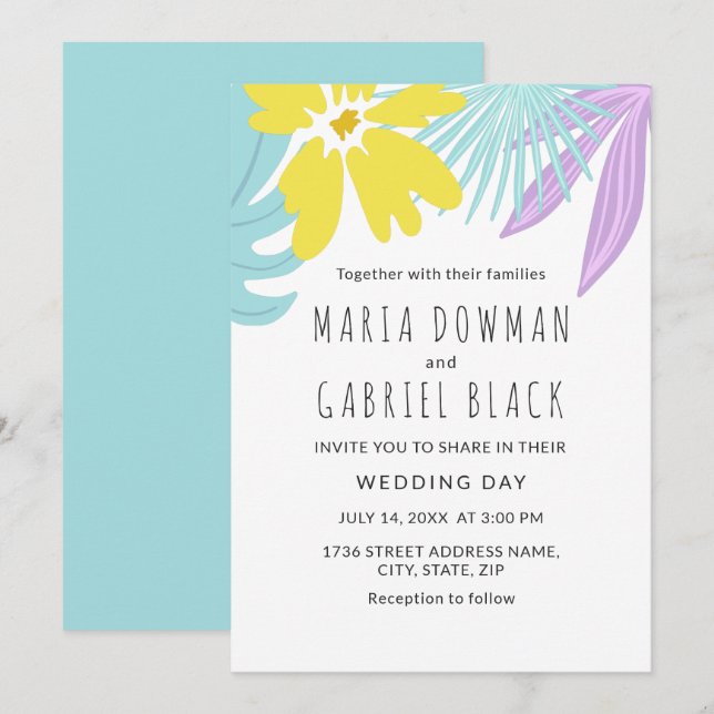 Tropical botanical leaves Chic wedding Invitation (Front/Back)