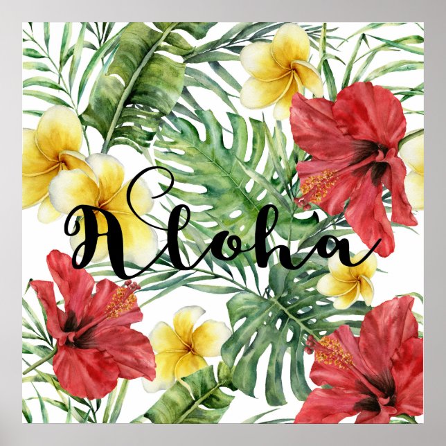 Tropical Botanical Leaves Floral Aloha Luau Party Poster (Front)
