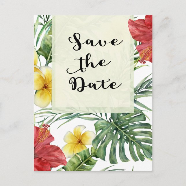 Tropical Botanical Leaves Floral Aloha Save Date Announcement Postcard (Front)