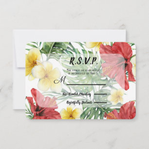 Tropical Botanical Leaves Floral Wedding RSVP