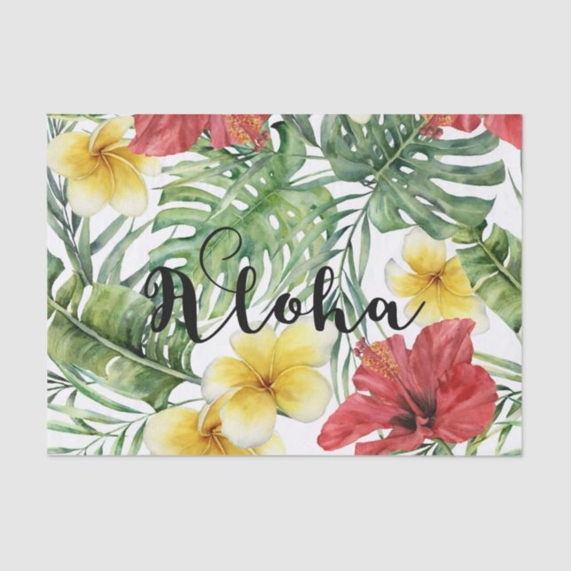 Tropical Botanical Leaves & Flowers Floral Aloha Tissue Paper (Front)