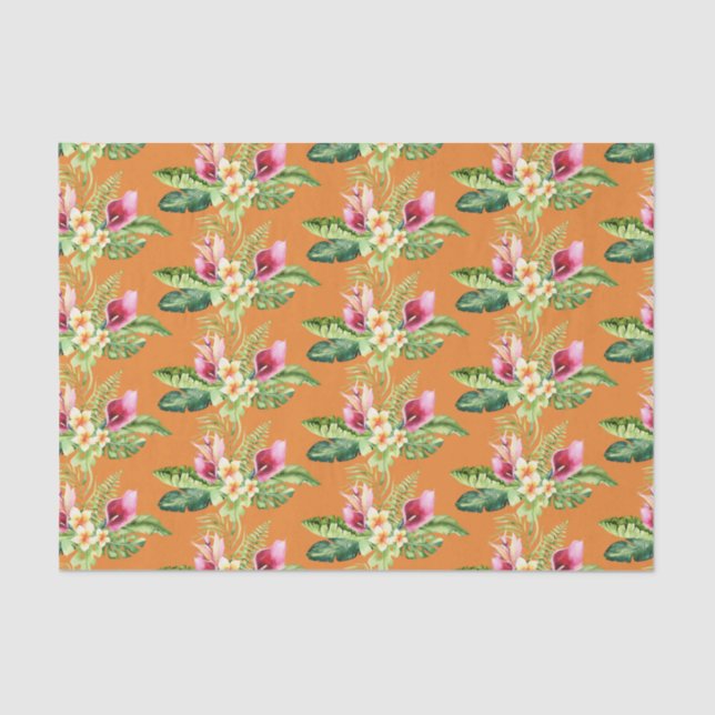 Tropical Botanical Leaves Hibiscus Any Colour Tissue Paper (Front)