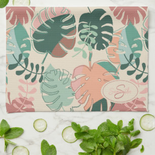 Tropical Botanical Leaves Monogram Kitchen Towels