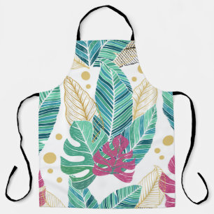 Tropical botanical leaves, seamless vintage design apron