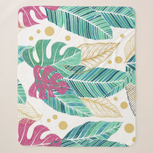 Tropical botanical leaves, seamless vintage design sherpa blanket