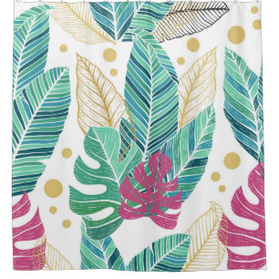 Tropical botanical leaves, seamless vintage design shower curtain