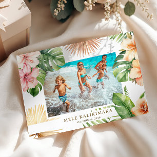 Tropical Botanical Mele Kalikimaka Photo Holiday Card