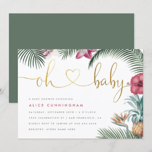 Tropical Botanical Oh Baby Gold Script Baby Shower Invitation