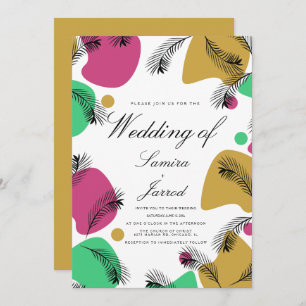 Tropical Botanical Organic Shapes Yellow Wedding Invitation