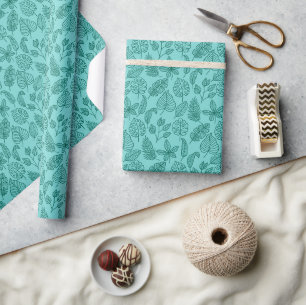 Tropical Botanical Palm Leaves Aqua Wrapping Paper