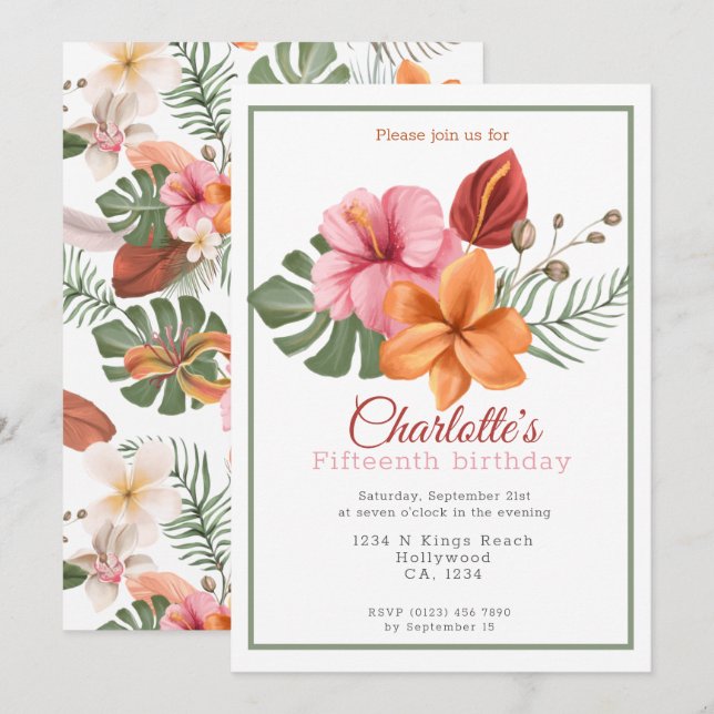 Tropical Botanical Personalised Party Invitation (Front/Back)