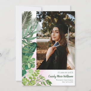 Tropical Botanical Pink Graduation Announcement