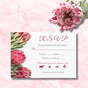 Tropical Botanical Pink Proteas Bouquet Wedding  R RSVP Card