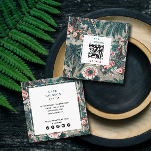 Tropical Botanical QR Code Social Media Icons Square Business Card