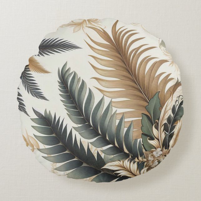 Tropical Botanical Round Pillow – Lush & Vibrant (Front)