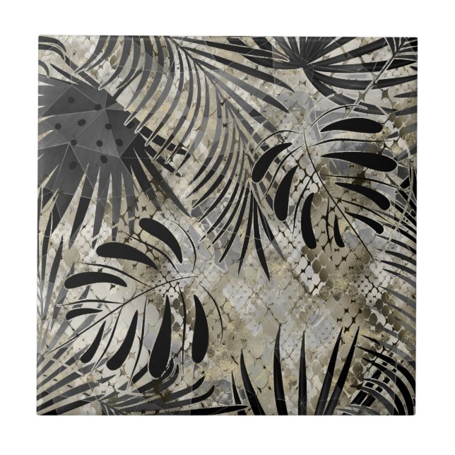 Tropical, Botanical, snake skin, leaves , palm, Tile (Front)