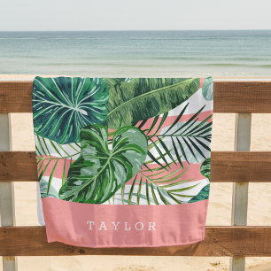 Tropical Botanical Stripe Personalised Beach Towel