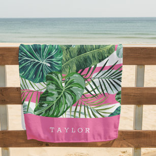 Tropical Botanical Stripe Personalised Beach Towel