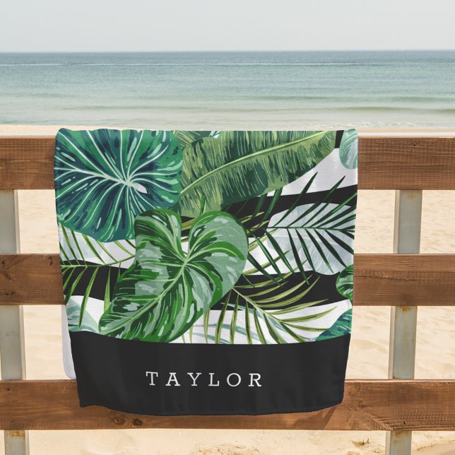 Tropical Botanical Stripe Personalised Beach Towel (Creator Uploaded)