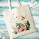 Tropical Botanical Watercolor Destination Wedding Tote Bag<br><div class="desc">This elegant destination wedding tote bag features gorgeous watercolor botanicals including palm leaves, hibiscus, and bird of paradise. The typography is classic yet modern. The script on the front says "Aloha" but this can easily be customised. This is the perfect design for a tropical beach or destination wedding. See the...</div>
