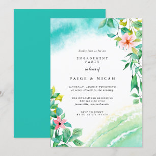 Tropical Botanical Watercolor Engagement Party Invitation