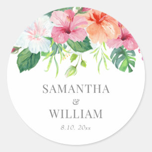 Tropical Botanical Watercolor Floral Wedding Classic Round Sticker