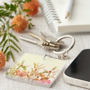 Tropical Botanical Watercolor Keychain