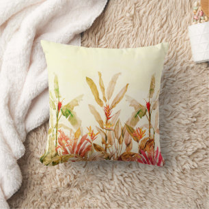 Tropical Botanical Watercolor Throw Pillow