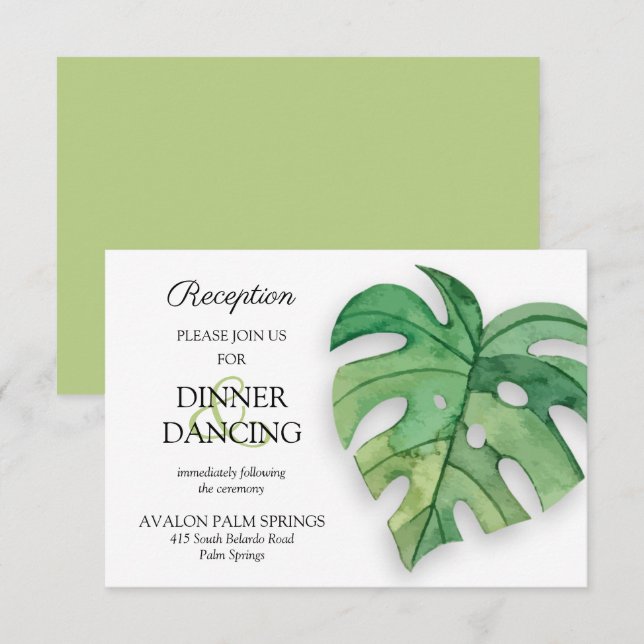 Tropical Botanical Wedding Reception Cards (Front/Back)