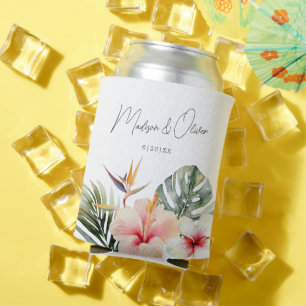 Tropical Botanicals Watercolor Wedding Favour Can Cooler