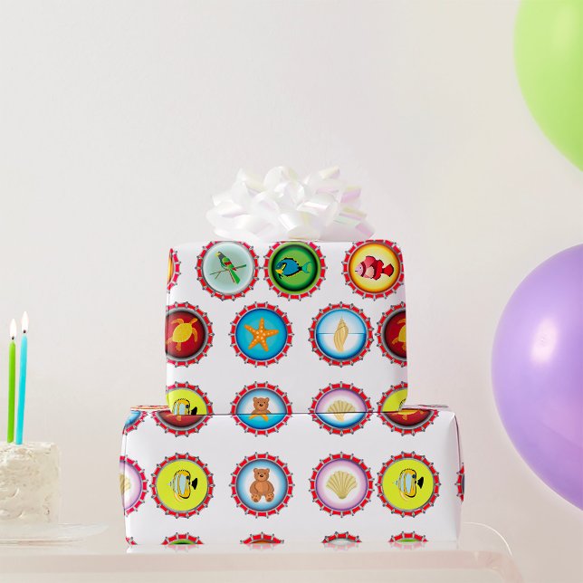 Tropical Bottle Caps Design Ocean and Wildlife  Wrapping Paper (Creator Uploaded)